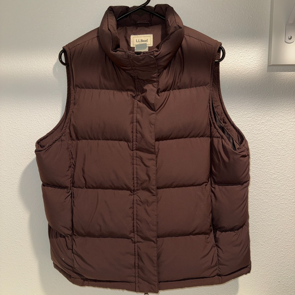L.L. Bean Goose Down Puffer Vest Men's Large Brown Full Zip Snap Outdoor